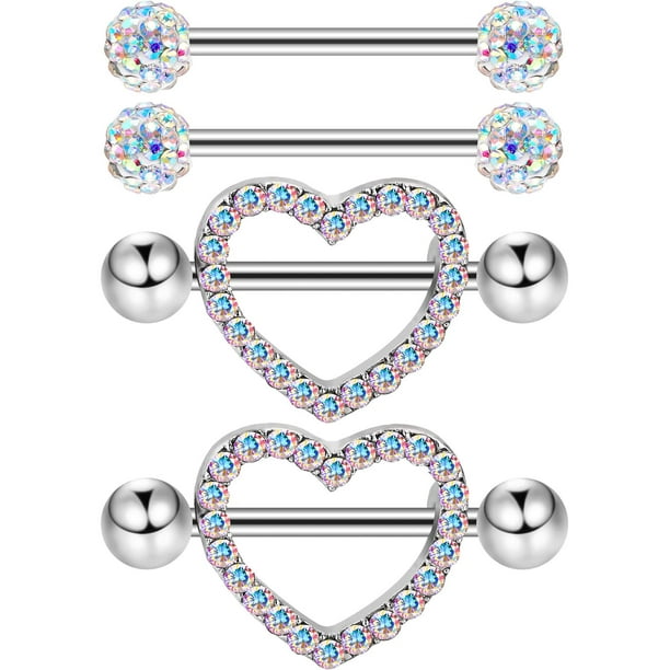 PAIR CZ Paved Heart Center Nipple Clickers Shields Rings Body Jewelry PAIR CZ Paved Heart Center Nipple Clickers Shields Rings Body Jewelry